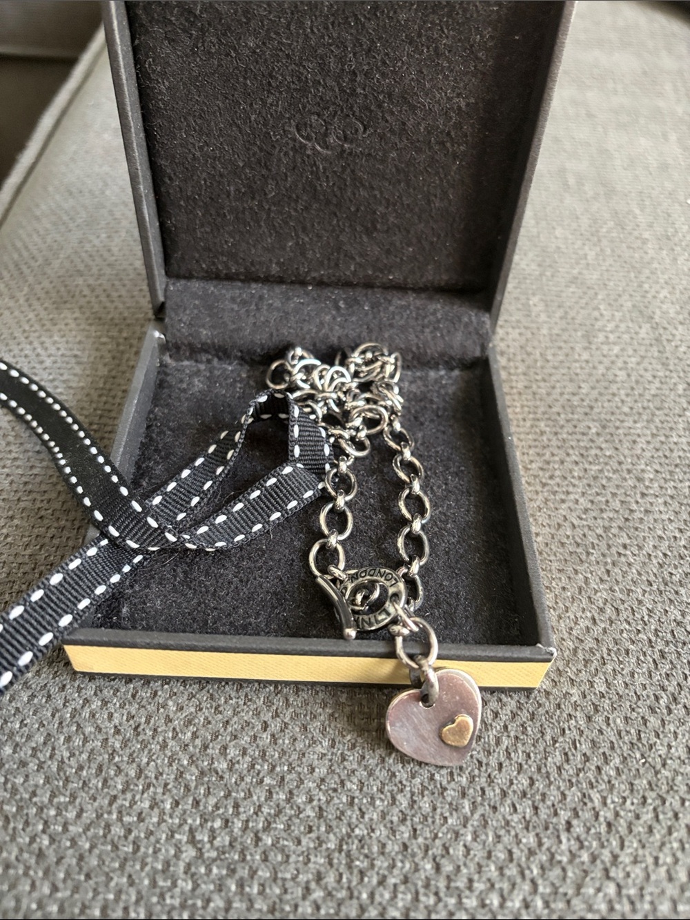 Link Silver-Tone Chain Necklace with Heart Charm and Gold Accent